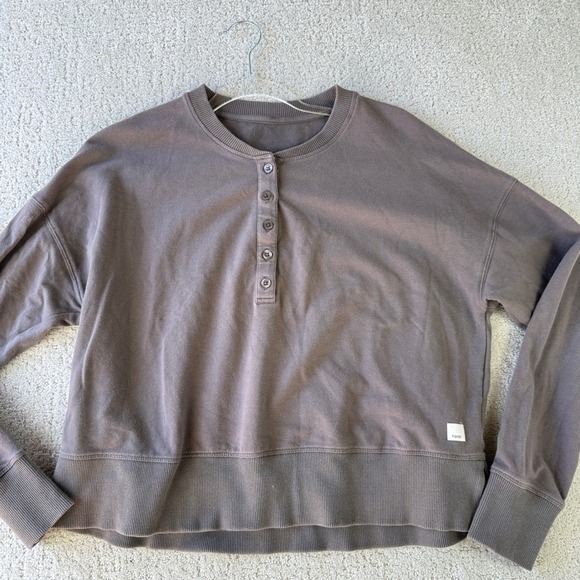 Vuori Tops - Vuori Laguna Henley Women L Brown Cropped French Terry Sweatshirt VW296